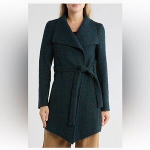 Fleurette Bouclé Wrap Coat jacket virgin wool blue sage  10 & 4 available NWT